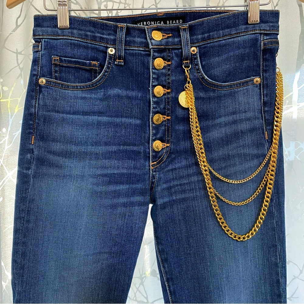 VERONICA BEARD DEBBIE HANGING GOLD CHAIN SKINNY LEG HIGH RISE WAISTED BLUE JEANS - Picture 6 of 14